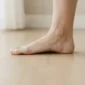 Bosa noga odraslega z nizkim, sesedenim stopalnim lokom, ki se z notranjo stranjo dotika tal.