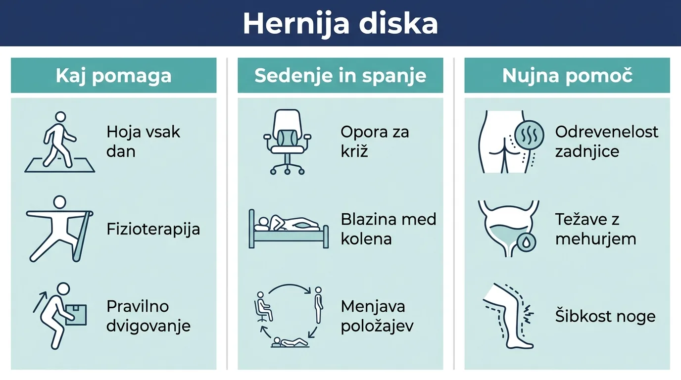 Infografika o herniji diska: kaj pomaga, sedenje in spanje, nujna pomoč